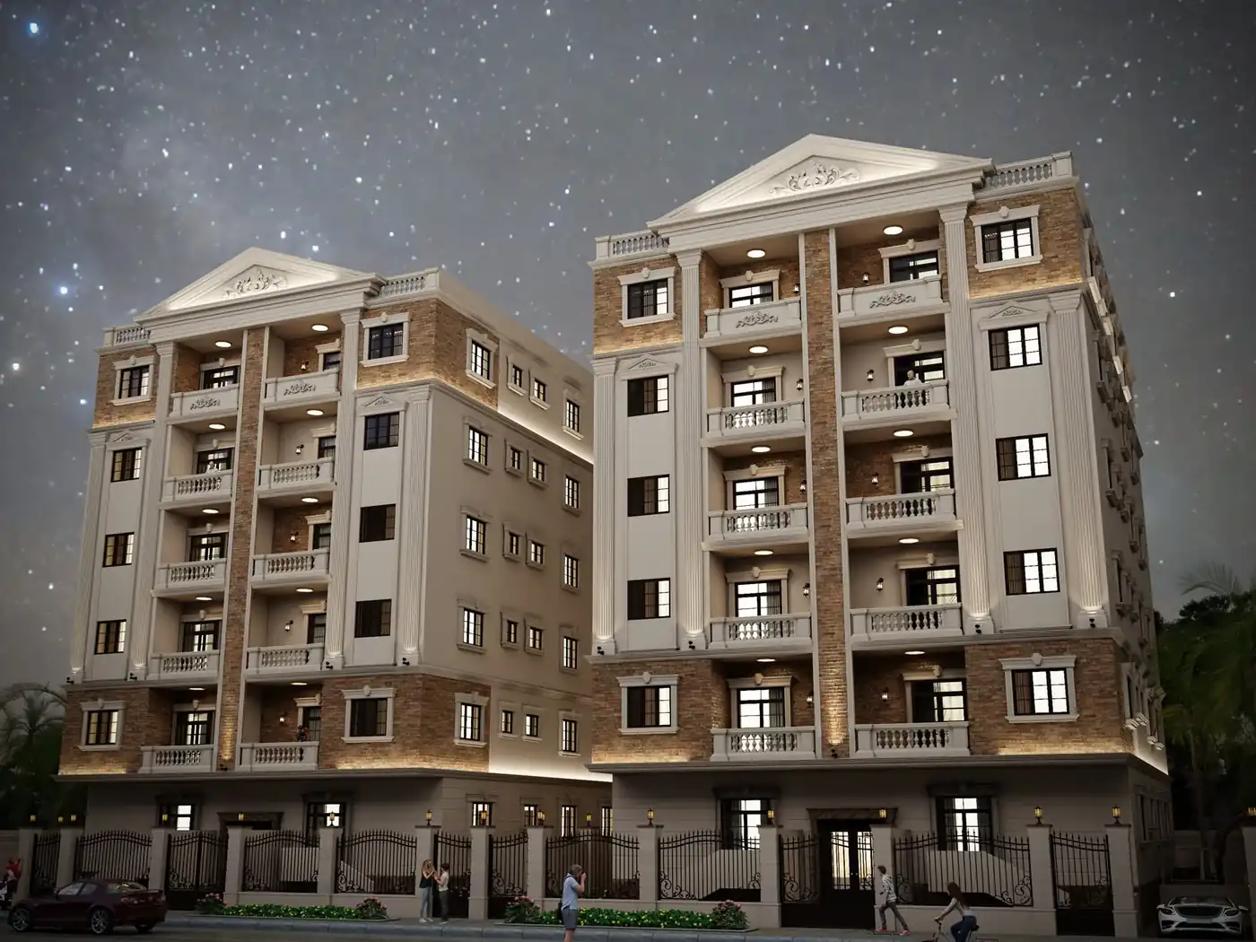 NB 26+27 — حدائق الأندلس — دراسة الواجهة — البلكونات والكرانيش